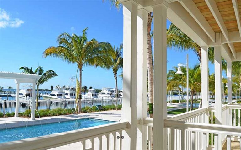 balcony view over fountain and marina at oceans edge resort marina key west