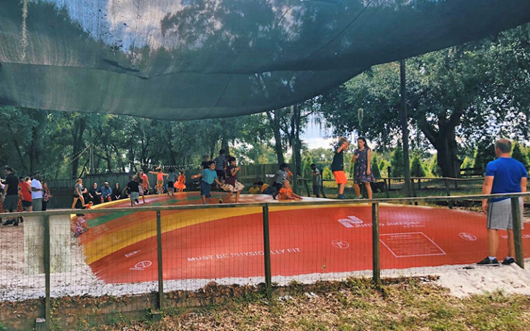 bounce pillow trampoline area with kids outdoor at santas farm eustis