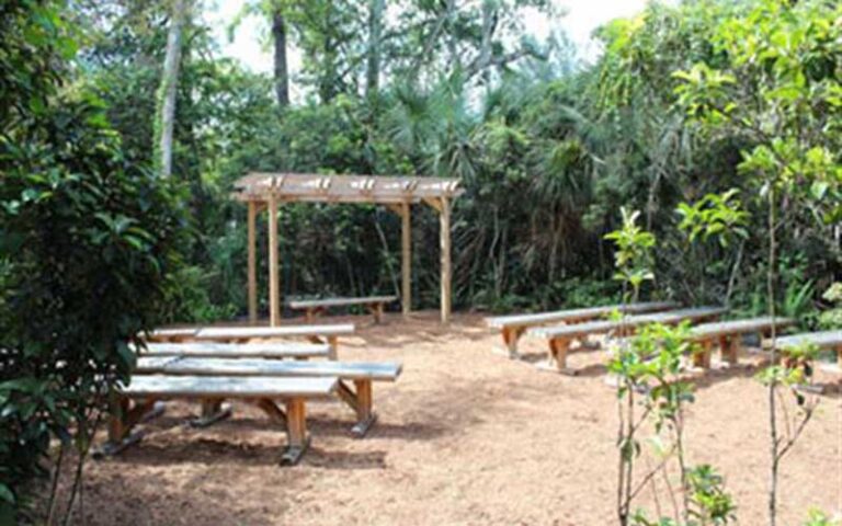 butterfly garden with seating area and pergola at secret woods nature center ft lauderdale