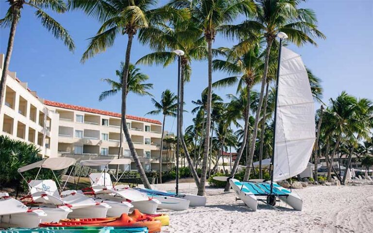 catamaran and kayaks on beach at casa marina key west