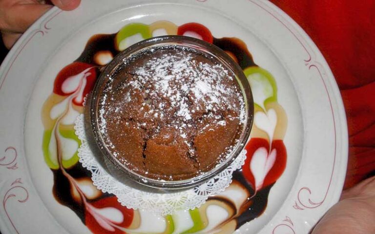 chocolate dessert with colorful decoration at hideaway cafe marathon fl keys