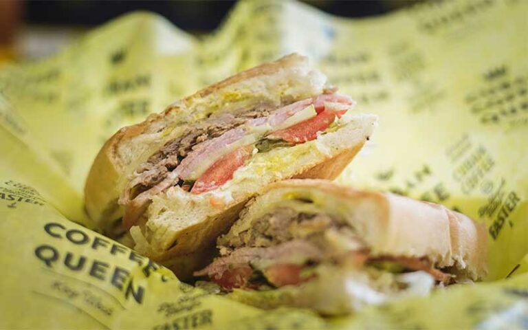 cuban sandwich in yellow wrapper at cuban coffee queen downtown key west