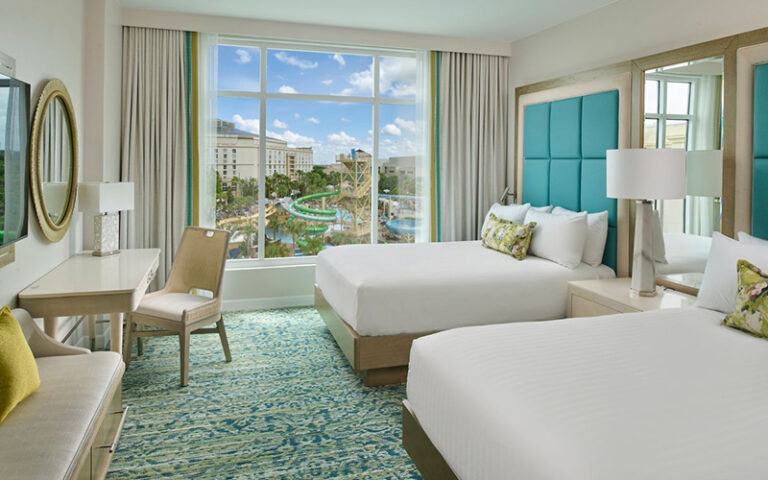 double bed room with water park view at gaylord palms resort kissimmee