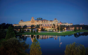 exterior complex at night over water at gaylord palms resort kissimmee