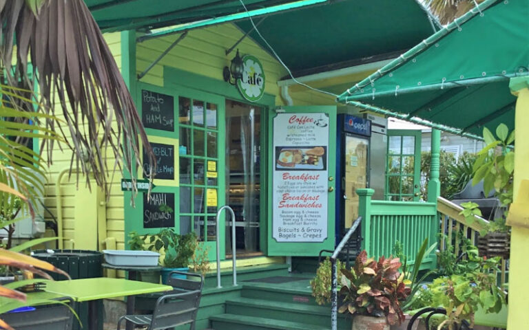 green and yellow patio and door at kermits key west lime shoppe