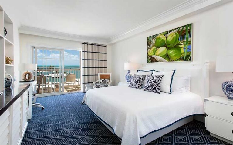 king bed hotel room with ocean view at oceans edge resort marina key west