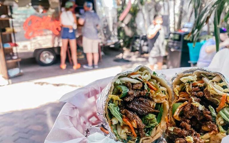 korean barbecue burrito with food truck background at garbos grill key west