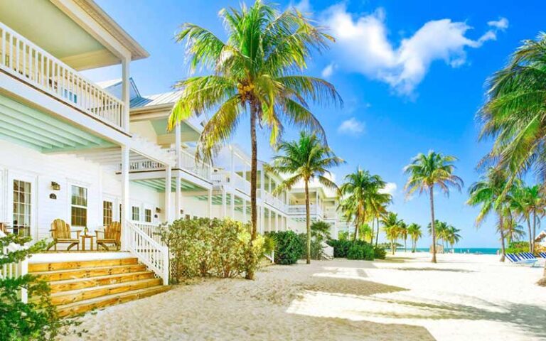 resort houses along beach with palms at tranquility bay beachfront resort marathon fl keys