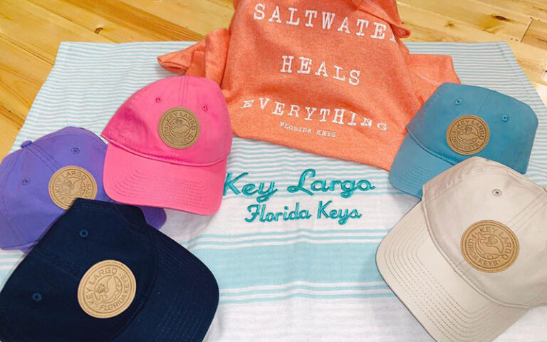 souvenir hats beach towel and shirt at largo cargo co florida keys