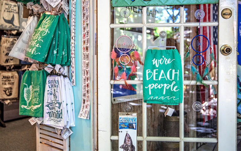 store doorway with beach craft souvenirs at rain barrel village islamorada florida keys