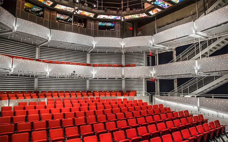 theater venue with red seats and multi tier balconies at dr phillips center for the performing arts orlando
