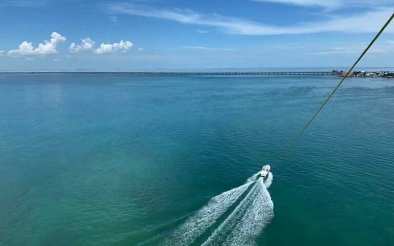 aerial view from chute of boat and keys at z flight parasail watersports marathon fl keys