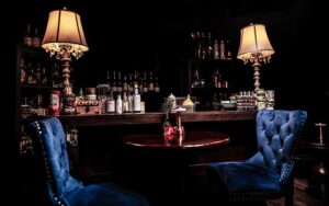 blue velvet chairs with bar at rm 901 ft lauderdale