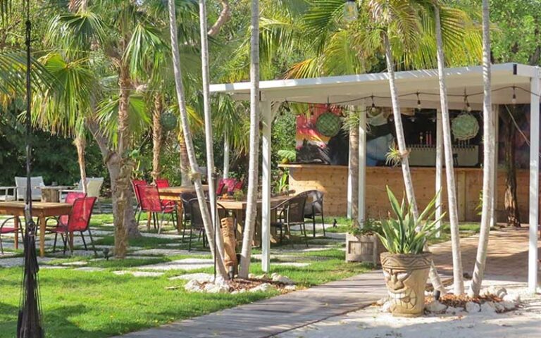 cabana style bar and eatery with hammocks and palms at keys cable park marathon