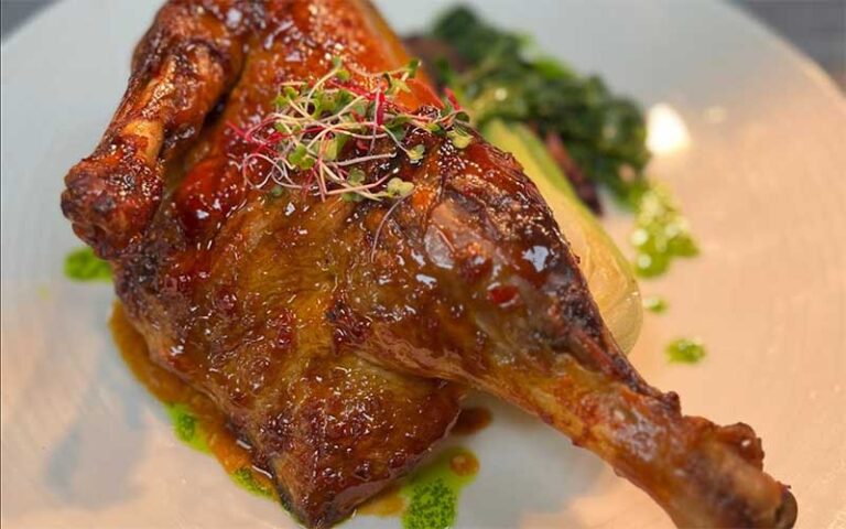 chicken wing with colorful seasoning on white plate at bijou garden cafe sarasota