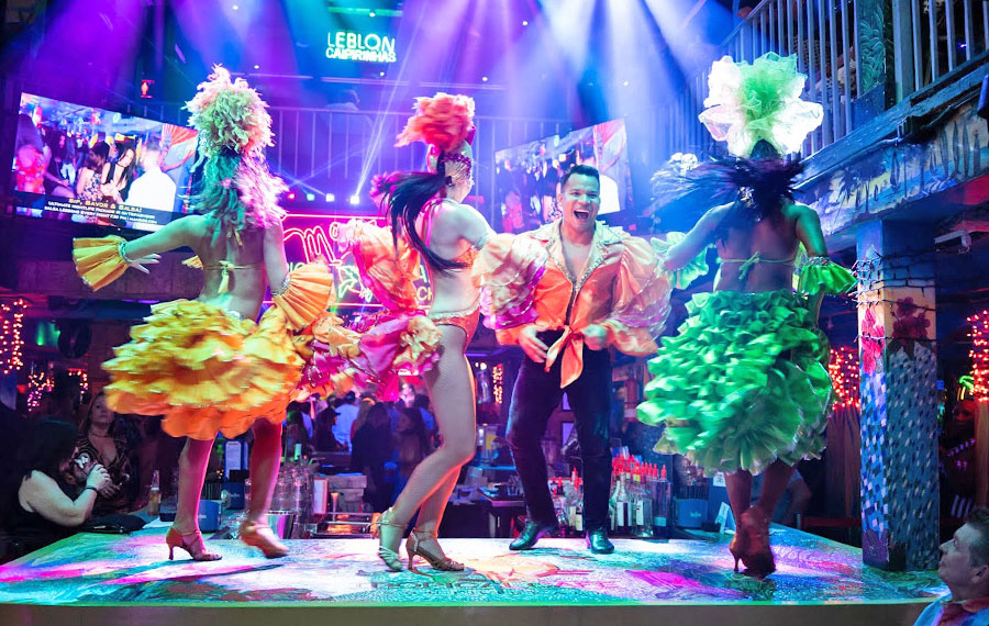 colorful latin dancers on stage in show mangos tropical cafe south beach miami