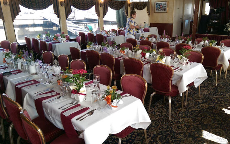 dining room on boat with settings and server at st johns rivership co sanford