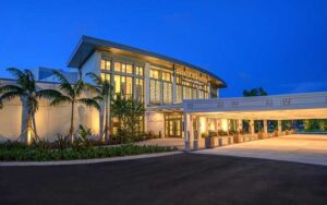 front exterior of theater with lighting and clear night sky at the parker fort lauderdale