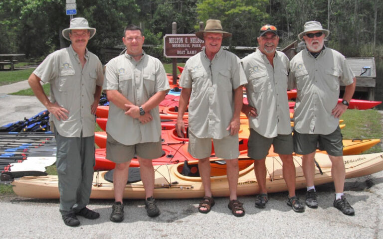 group of guides at launch site with kayaks at adventures up the creek jacksonville