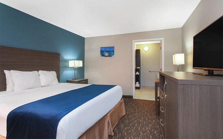 king bed room with large screen tv at grand hotel orlando