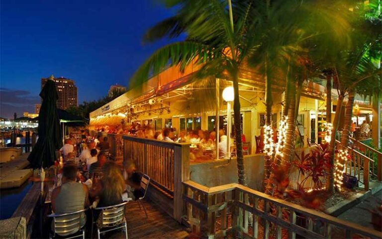 night view of dock seating with lights at coconuts fort lauderdale