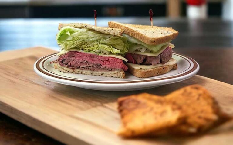 pastrami on rye sandwich on board at peter pan diner fort lauderdale