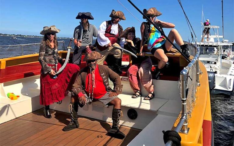 pirate costumed crew on ship deck at bluefoot pirate adventures fort lauderdale
