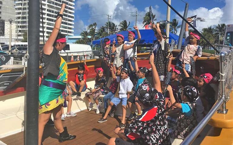 pirate training kids on deck of boat at bluefoot pirate adventures fort lauderdale