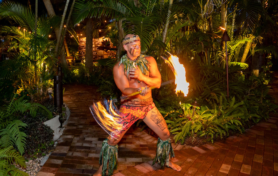 polynesian fire dancer for luau spinning torches jungle queen riverboat cruise fort lauderdale