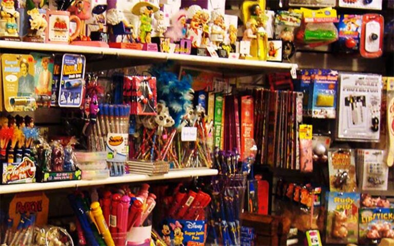shelves of toys and novelties at to the moon marketplace ft lauderdale