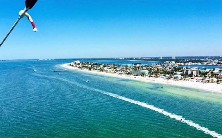 aerial view of beach and islands from sky at paradise parasail fort myers beach