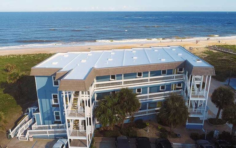 aerial view of beach hotel with ocean and surf at st augustine beach house vilano