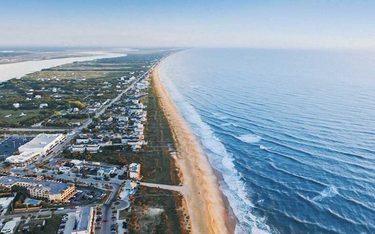 aerial view of beach town along coast at st augustine beach