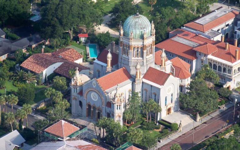 aerial view of church grounds with domed sanctuary at memorial presbyterian church st augustine