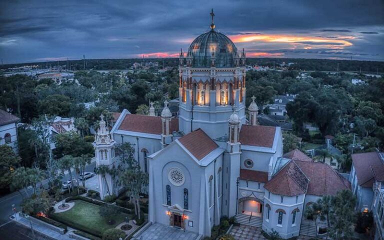 aerial view of church with dome at night at memorial presbyterian church st augustine