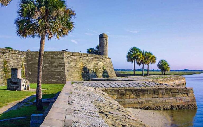 bayfront view alongside walls and turrets at castillo de san marcos st augustine