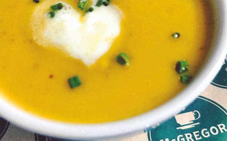 bisque soup with cream heart and chive at mcgregor cafe fort myers