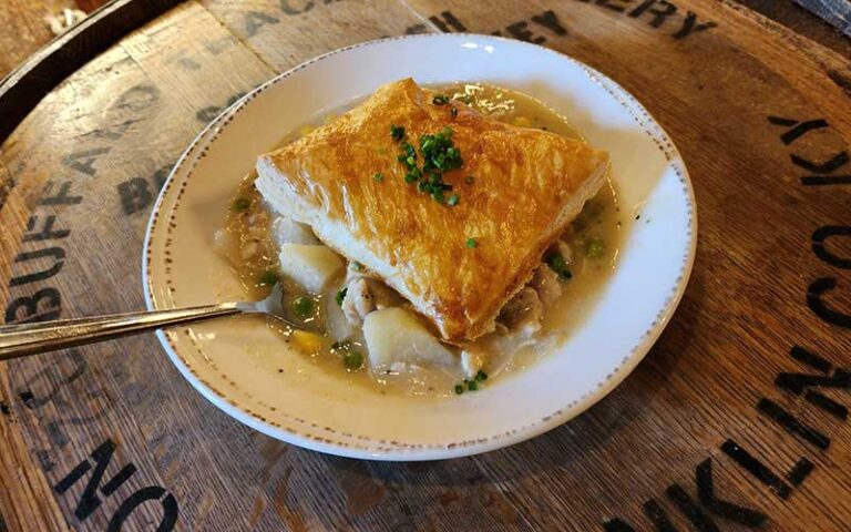 chicken and vegetable medley under puff pastry at prohibition kitchen st augustine