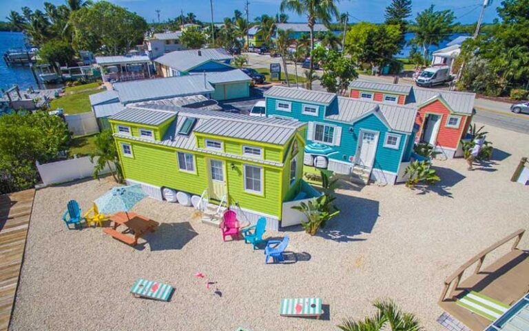 colorful rental cabins on island area at matlacha art district fort myers