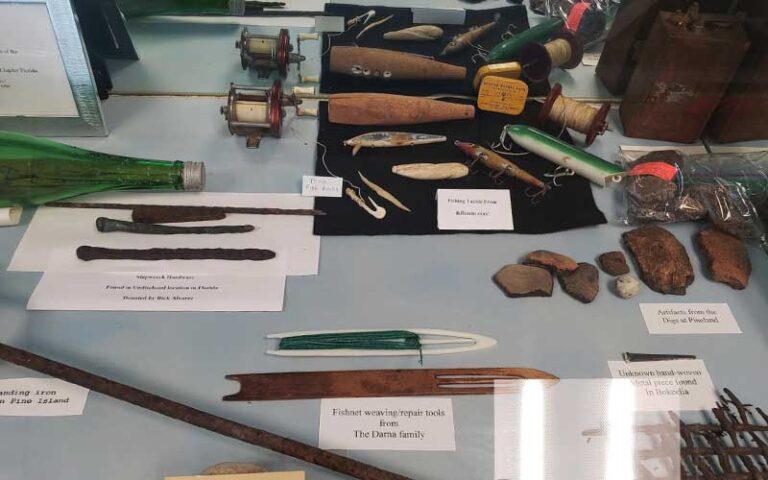 display case with native artifacts at museum of the islands fort myers