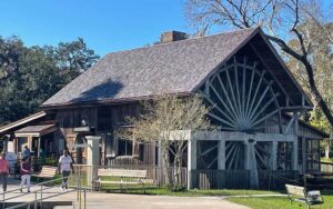 exterior of mill with water wheel at old sugar mill pancake house de leon springs