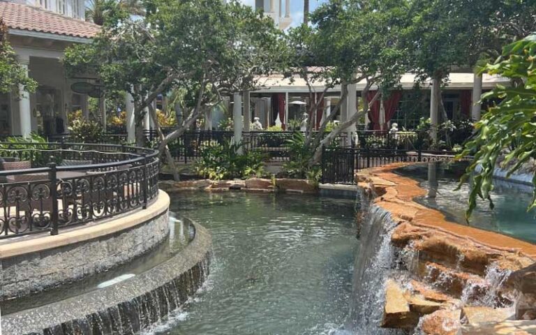 fountain area with waterfalls in pavilion outdoor between stores at promenade at bonita bay fort myers