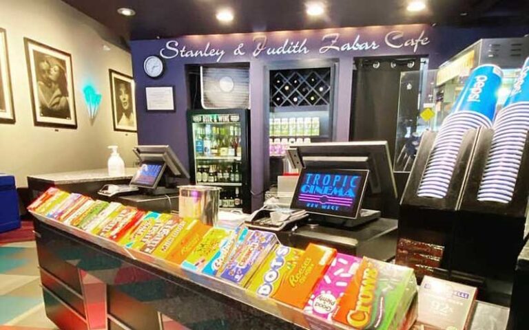 front desk ticket counter with candy boxes at tropic cinema key west