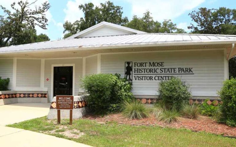 front exterior of museum building at fort mose state park st augustine