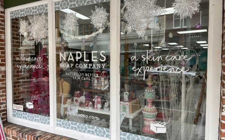 front windows of naples soap company at fort myers river district