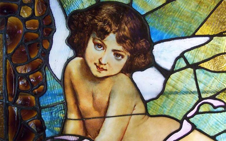 girl angel stained glass art nouveau at lightner museum st augustine