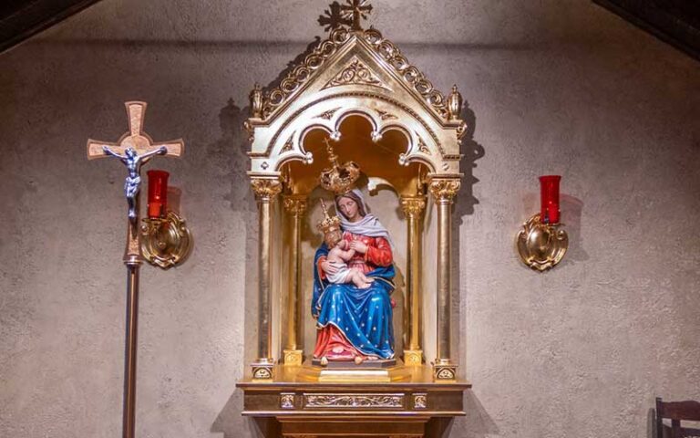 icon madonna with gold frame on wall at national shrine of our lady of la leche st augustine