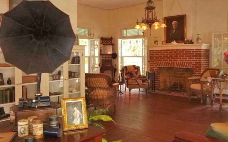 interior of home with period decor and antique phonograph at edison and ford winter estates fort myers
