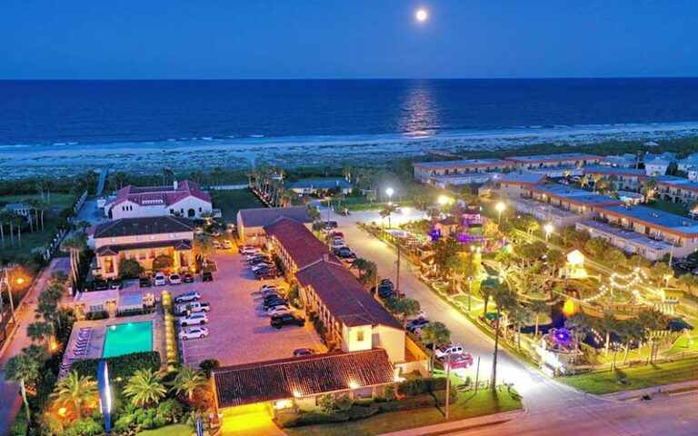 moonlit aerial of hotel beach pool and mini golf at la fiesta ocean inn suites st augustine beach