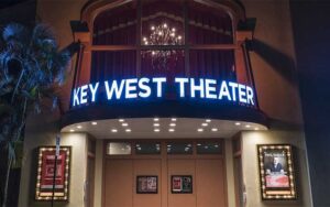 night exterior of theater with marquee at key west theater